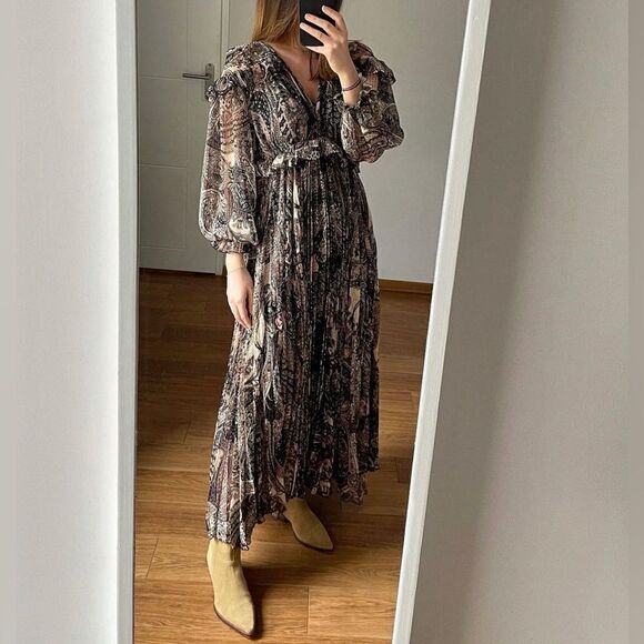 Mango Paisley Pleated Dress New - Picture 1 of 14